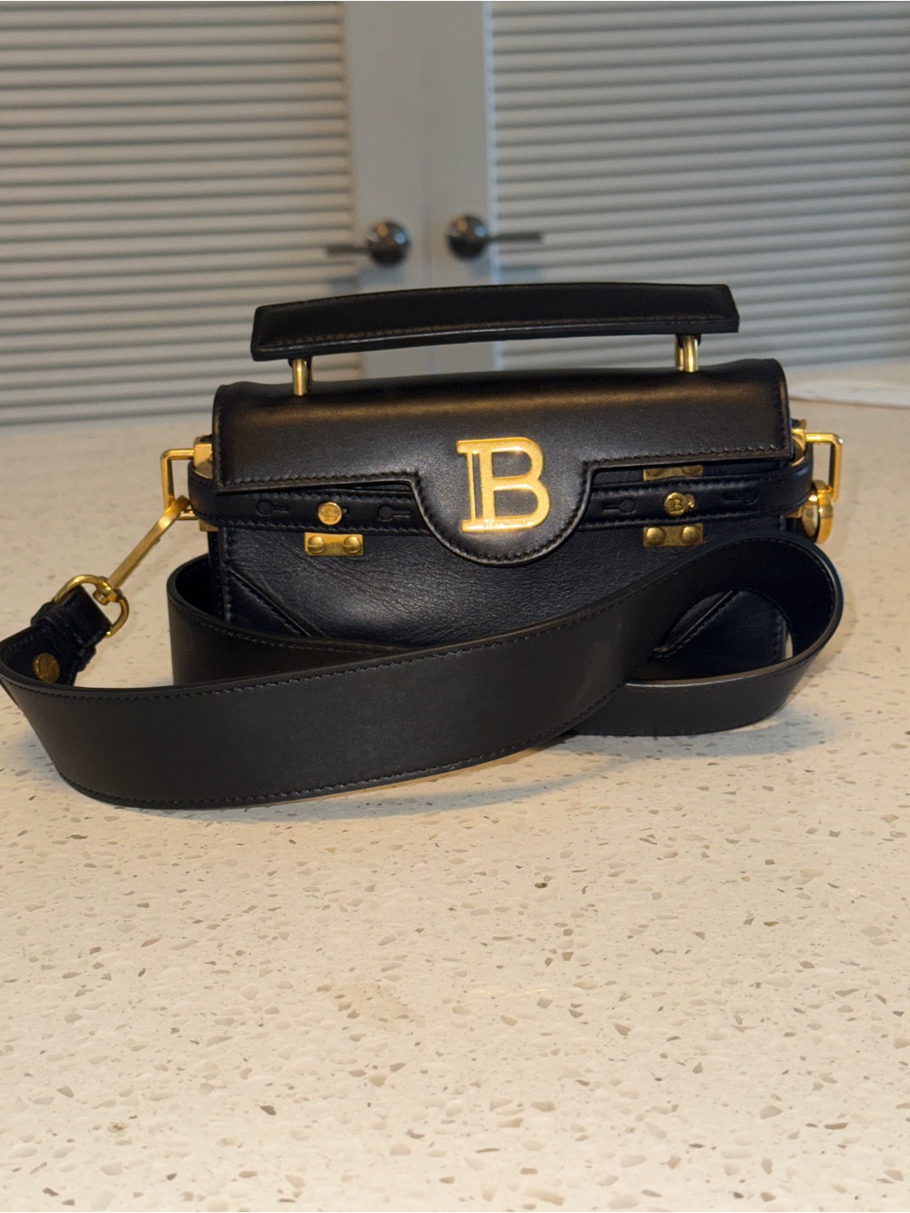 Balmain Black Leather Mini Top-Handle Bag With Gold 'B' Hardware